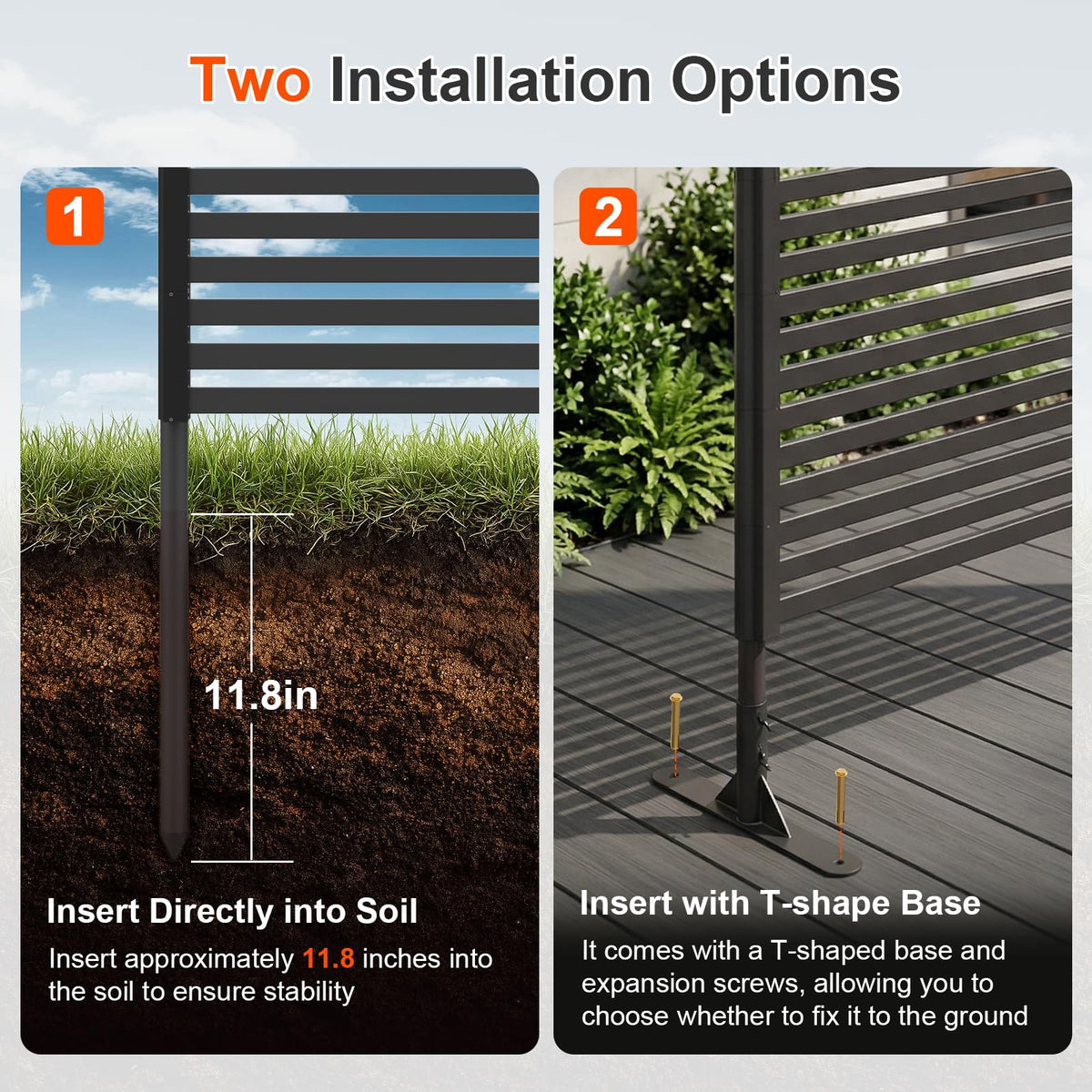 70.87" H x 47.24" W Outdoor Privacy Screens, Metal Fence Privacy Screen, Freestanding Decorative Privacy Screen with Base Feet for Patio Balcony Garden Backyard