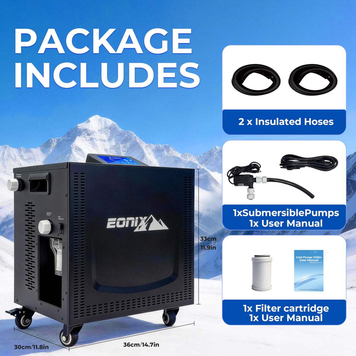 1/3HP Ice Bath Chiller & Cold Plunge Tub Bundle – 216 Gal Insulated Ice Pod, Built-in Pump & Filter, Cold Plunge Tub with Water Chille for Athletes, Recovery & Home Wellness