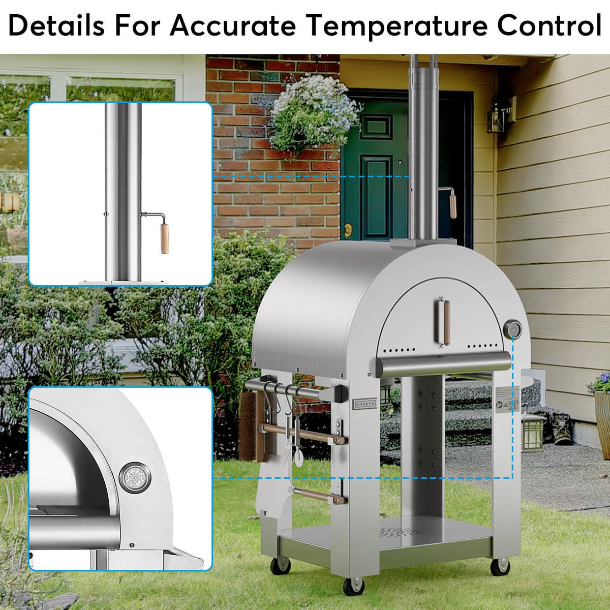 Pizza Oven, wood fire pizza oven for Outside Kitchen, Pizza Maker Oven Grill for Camping Backyard Party,38.6 Inch, Silver