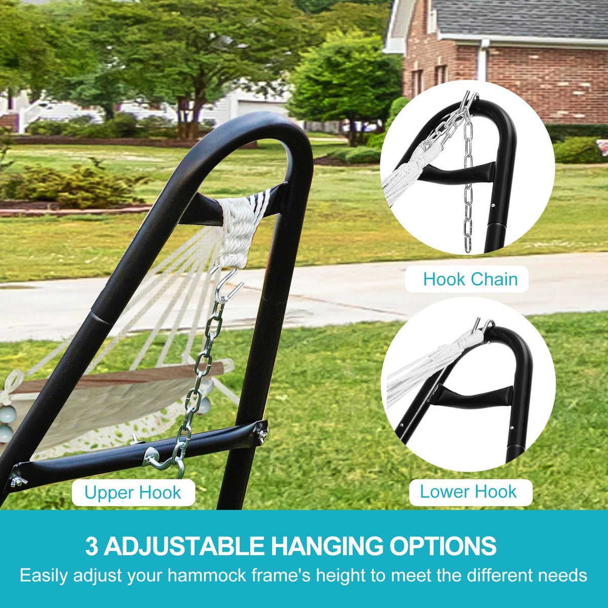 KOKEBREN Hammock Stand, Steel Hammock Frame Heavy Duty 550 LBS Capacity 2Person, Fits Hammocks 9 to 14 Ft, Portable Hammock Rack Adjustable Universal for Indoor Outdoor Backyard Camping Use
