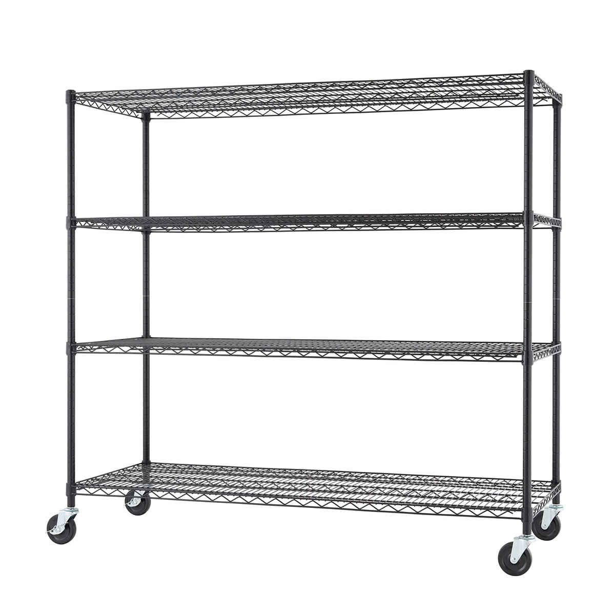 Trinity Basics 4-Tier Adjustable Wire Shelving with Wheels for Kitchen Organization, Garage Storage, Laundry Room, NSF Certified, 600 to 1800 Pound Capacity, 60” by 24” by 54”, Black