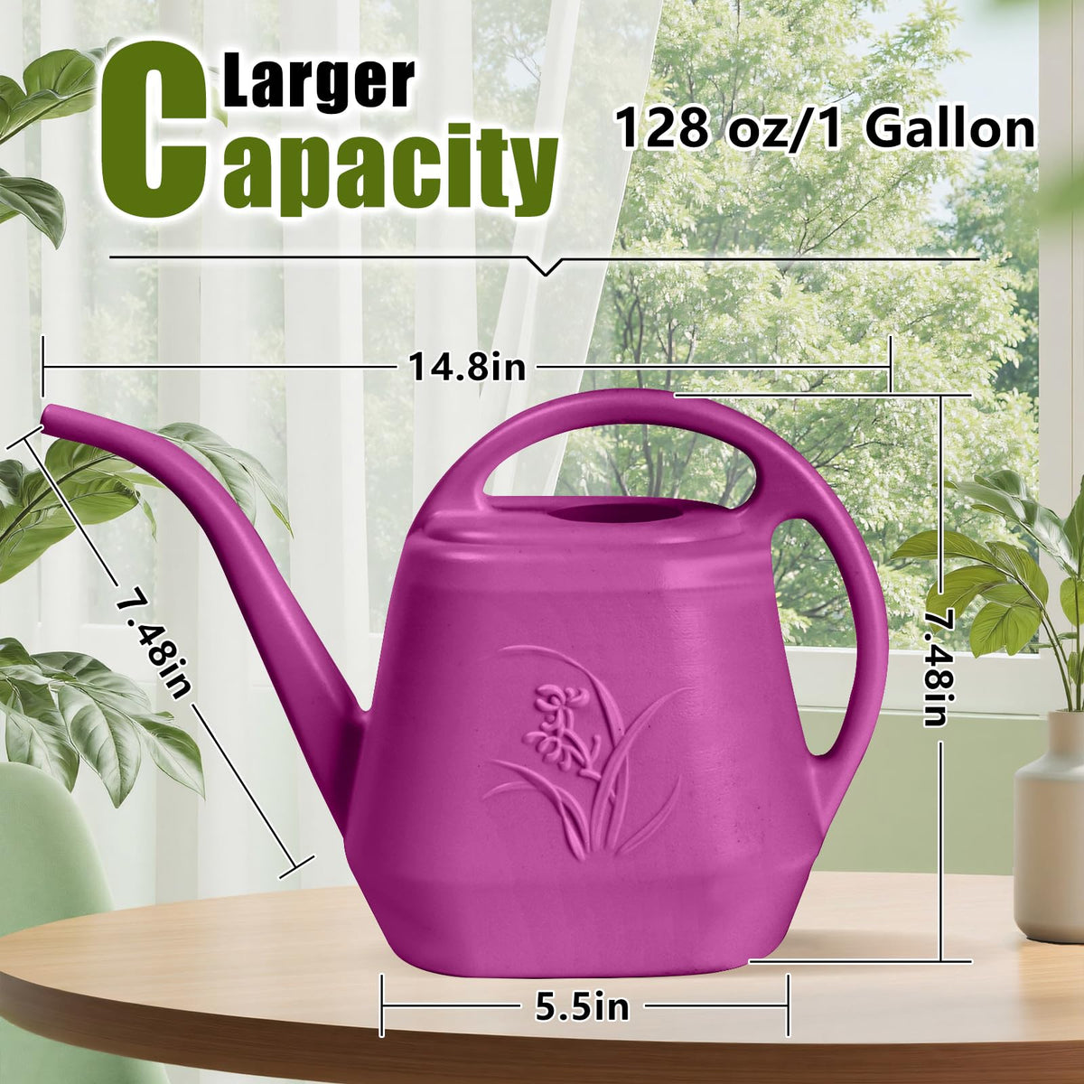 UFANME Plastic Watering Can - Rose Red - 1 Gallon