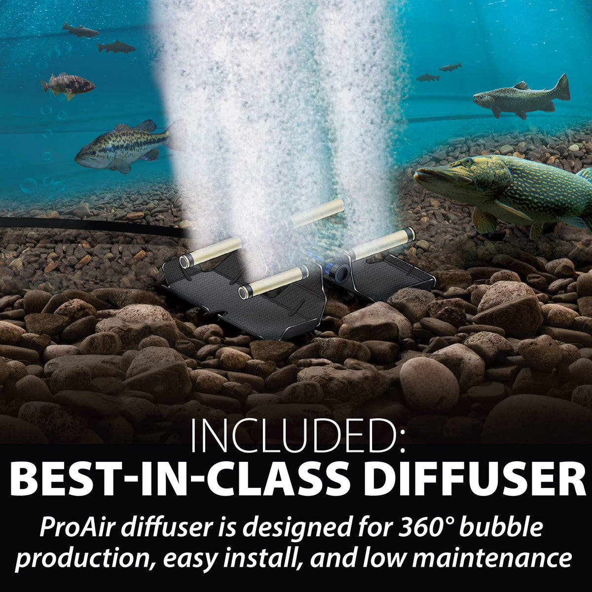 Airmax PondSeries PS40 Aeration System, Pond & Lake Aerator, Aerate Ponds & Lakes up to 3 Acres, Quiet & Energy Efficient Compressor, Maximum Water Circulation, 3 Air Diffuser Kit, 230v