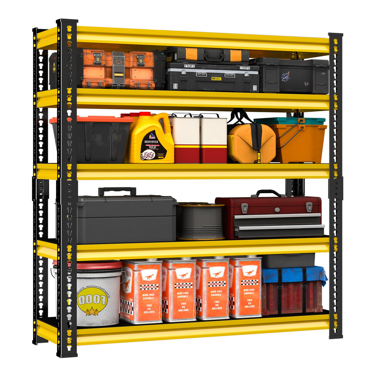 SDXYSTCE Garage Shelving Heavy Duty 2500LBS Loads, 48" W Adjustable Garage Storage Shelves, 5-Tier Metal Shelving Units and Storage, Industrial Utility Shelf, 48" Wx18 Dx78 H,Yellow