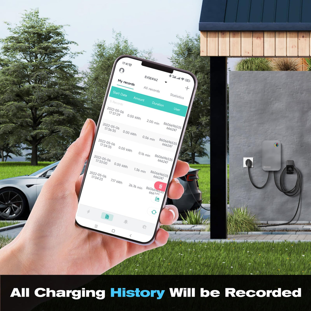 Morec Level 2 EV Charger-40AMP 240V NEMA14-50 for J1772 EVS, WiFi Enabled Electric Vehicle Home Charging Station, ETL Certified, Password Lock Function, 25ft Cable, Grey