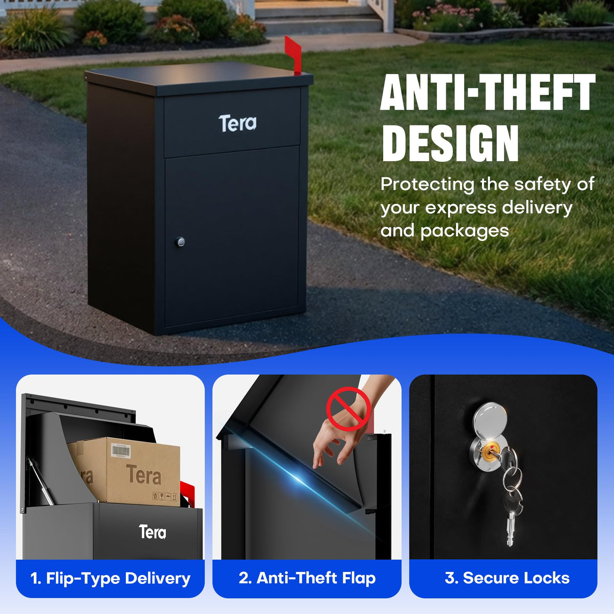 Tera Package Delivery Boxes for Outside: No Assembly Needed 23" H Anti-Theft Parcel Drop Box Outdoor with Lock Galvanized Steel Waterproof Package Delivery Box Home Office Yard Porch Curbside PDB585