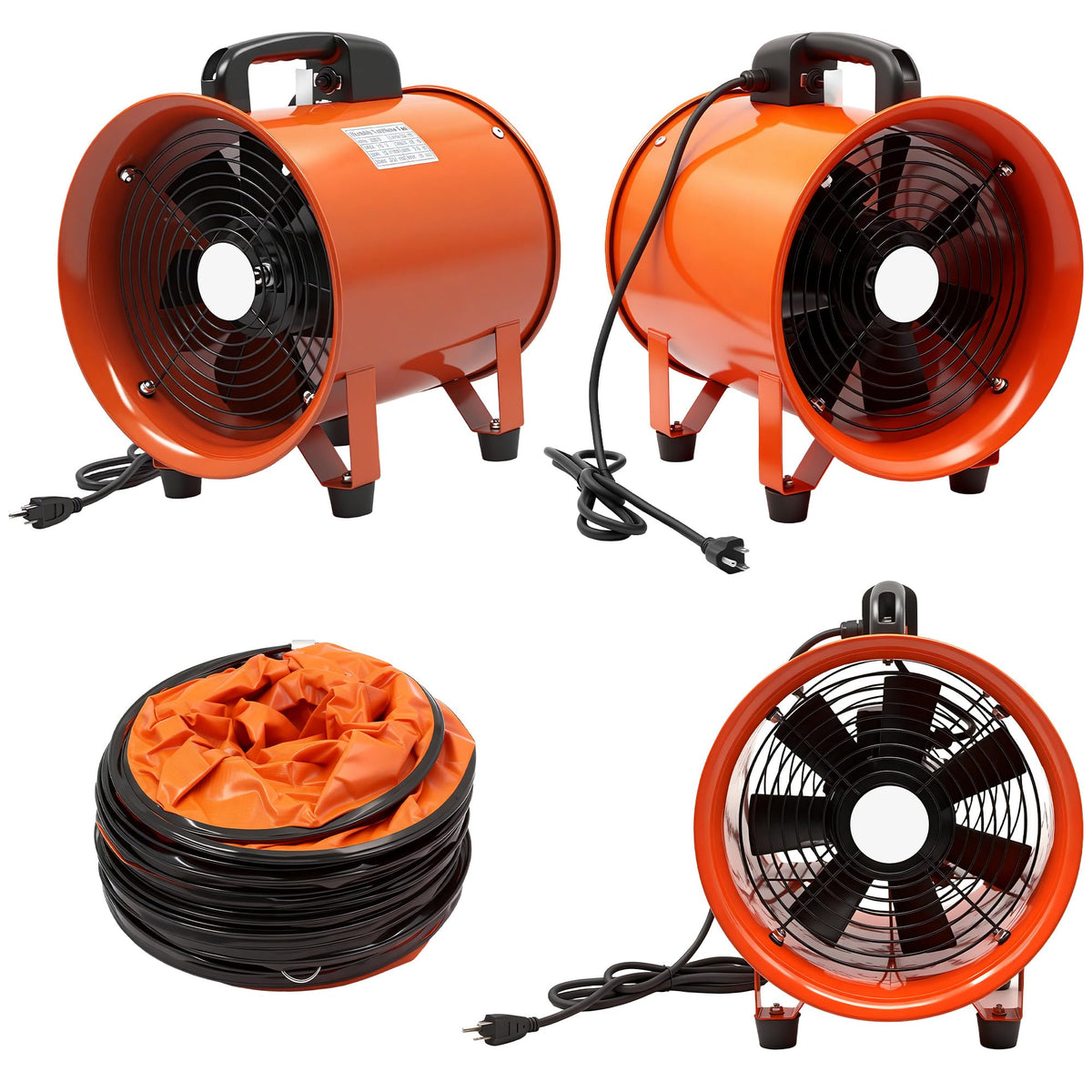 dreamdragon Upgraded 10-Inch Utility Blower Fan, Portable Industrial Exhaust Fan with 33ft Flexible Duct Hose, 3300 RPM Low-Noise Ventilator for Workshops Warehouses and Basements