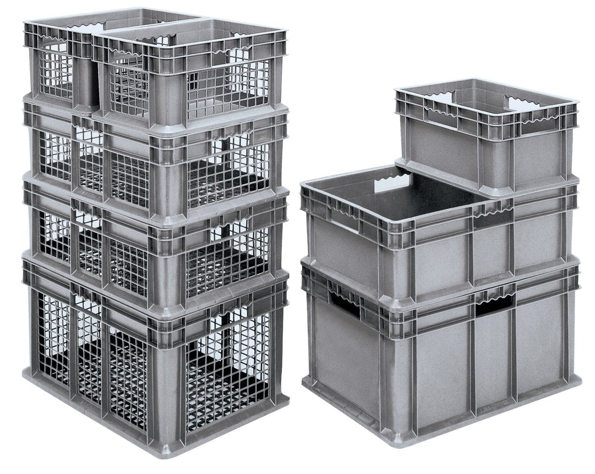 Akro-Mils 37682 Plastic Straight Wall Container Tote with Solid Sides and Solid Base, (24-Inch x 16-Inch x 12-Inch), Gray, (3-Pack)