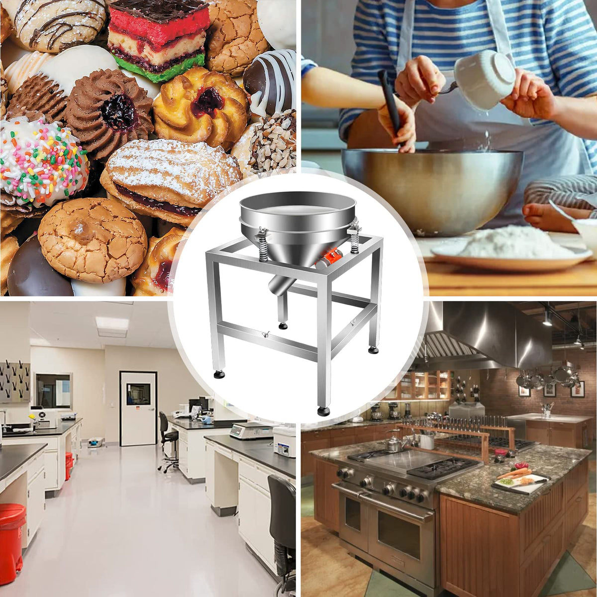 Automatic Powder Sifter Shaker Machine, Electric Sieve Shaker Vibrating Machine with 19.6" 40 Mesh&100 Mesh Sieve Screen, Flour Sifter for Flour Powders 110V