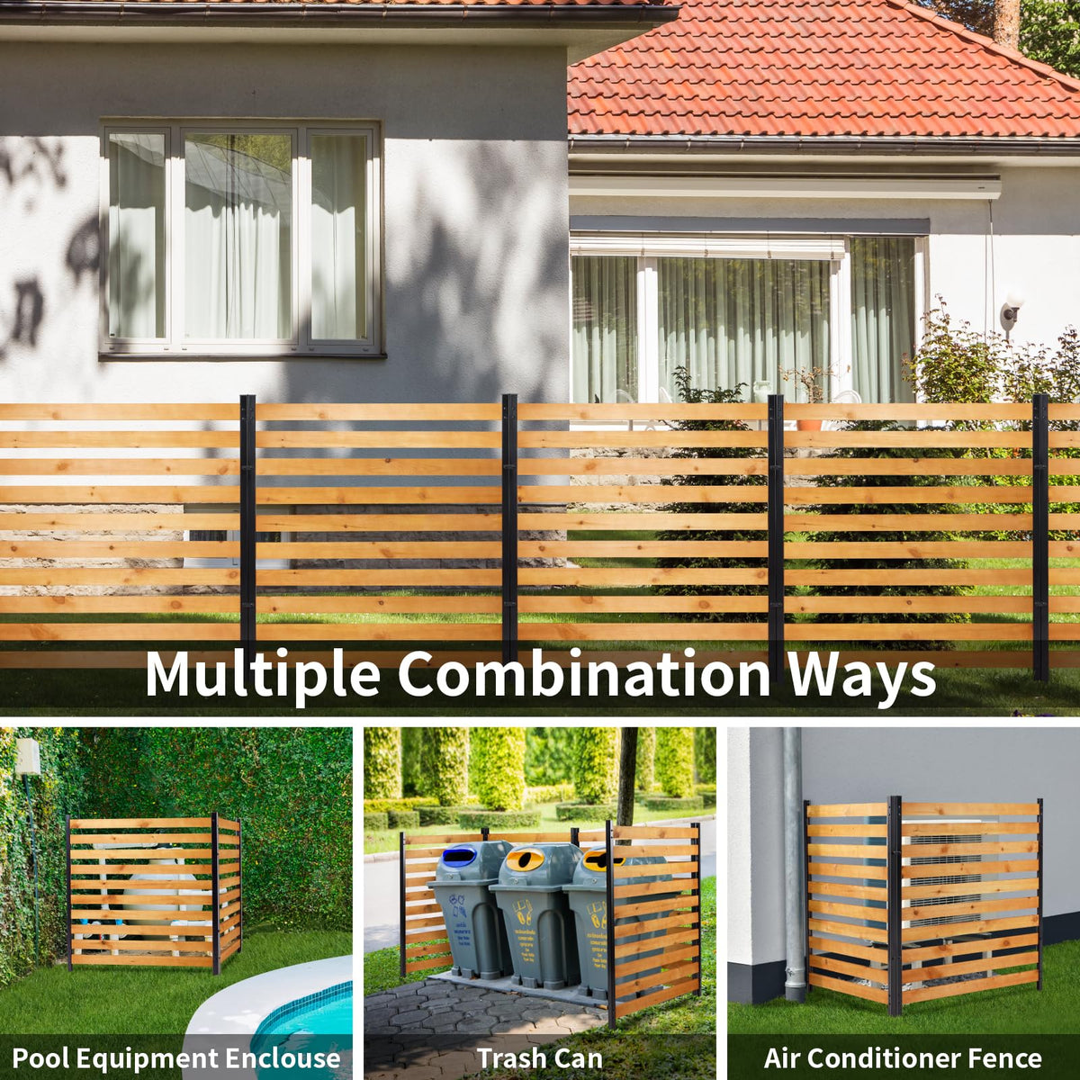 Svarog Outdoor Privacy Screen Fence Panels,Wood Privacy Screen Slatted No-Dig Fence kit for Air Conditioner,Trash Can,Pool Equipment Enclosure,38”W x 42”H,3 Panels