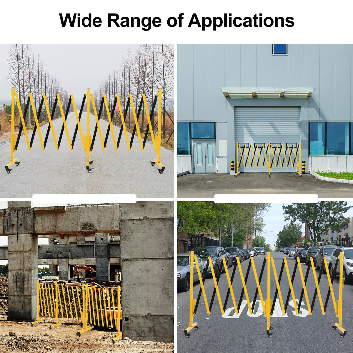 ExploreHorizon 16FT Expandable Metal Barricade Gate, Double Mobile Safety Barrier with Retractable Traffic Fence, Easy Assembly, and Casters