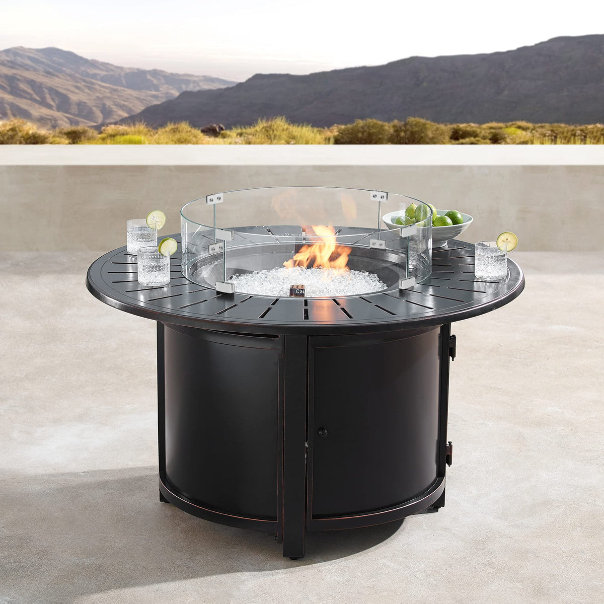 Oakland Living Round 25.7-in Tempered Glass Fire Table Wind Guard Flame Blocker