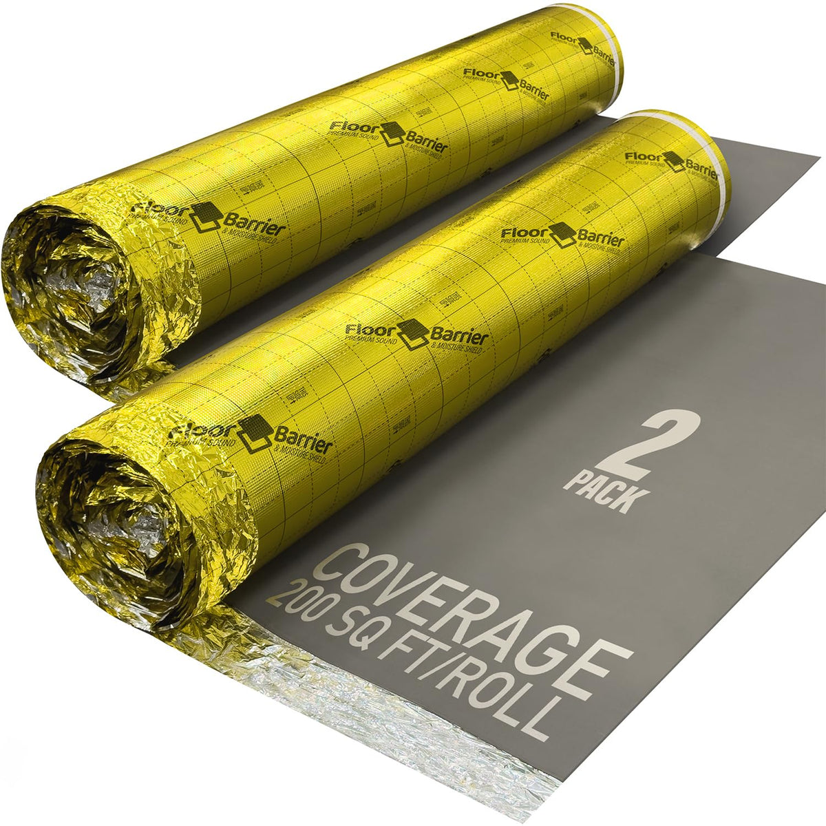Premium Floor Underlayment with Moisture Barrier – 200 sq ft Roll, 3mm Thick – Quiets Foot Traffic Noise, Under Floor Insulation for Hardwood, Laminate, & Vinyl Plank Flooring (2 Pack)