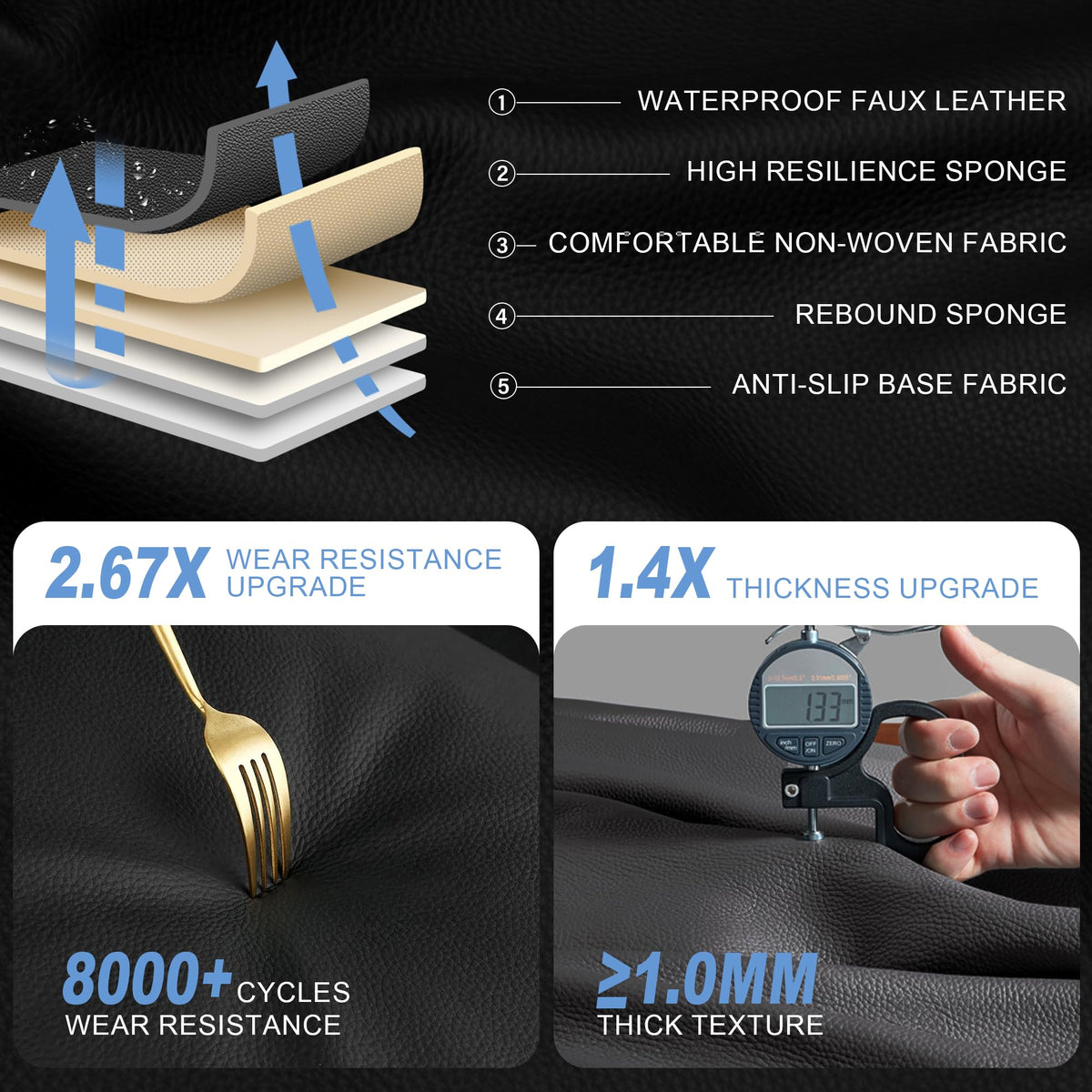 AOMSAZTO Leather Seat Covers Full Set Fit for Jeep Compass 2012-2026,Waterproof Faux Leather Seat Protectors for 5-Seat Vehicles(Black)