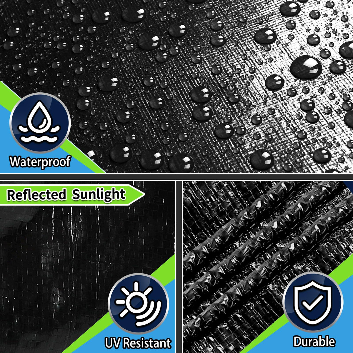 CAMPMAC Black Tarps Heavy Duty Waterproof 30x40, 12 Mil Thick, High Durability, Rip and Tear Resistant with Metal Grommets Every 20 Inches