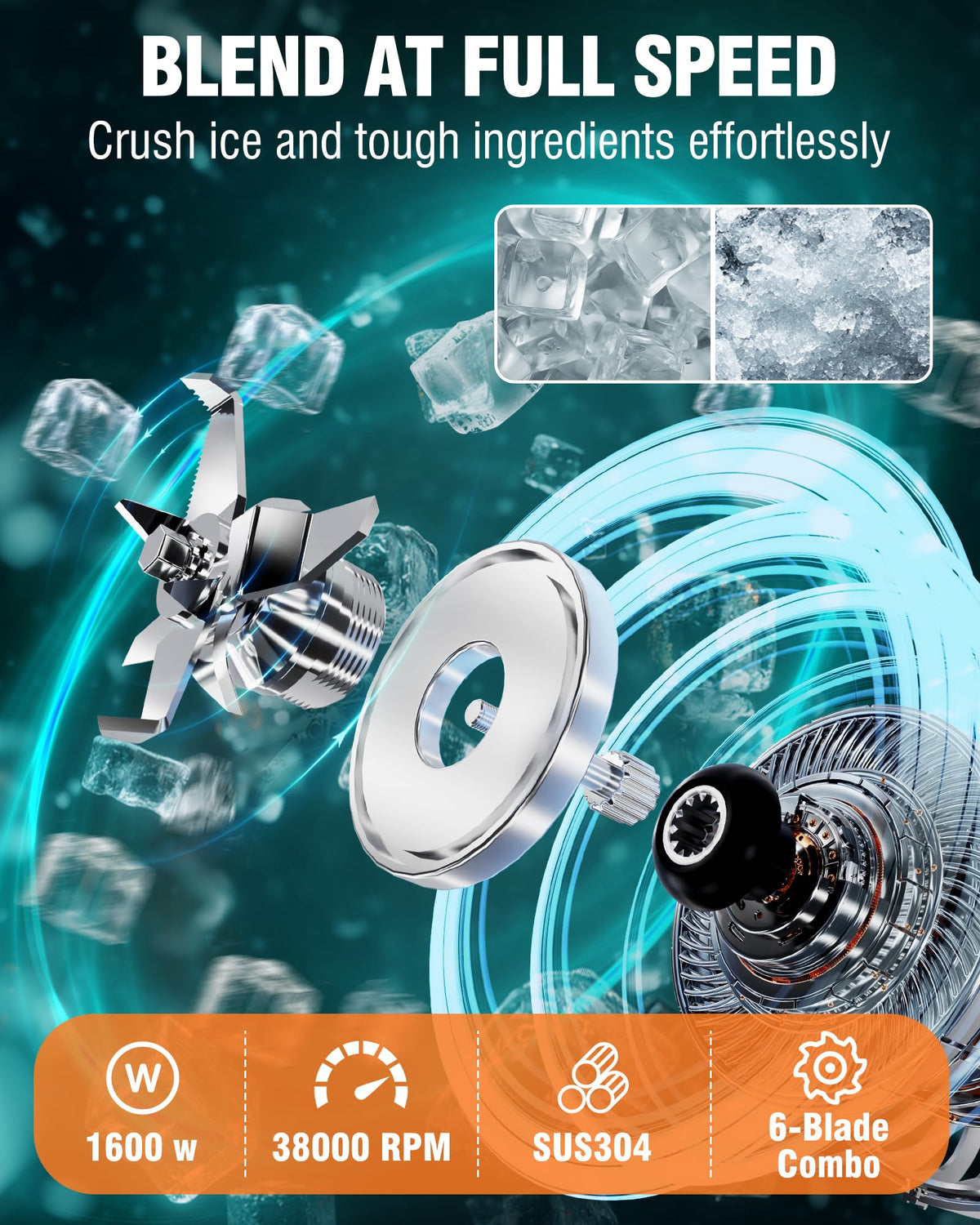 WantJoin Commercial Blender- 80Oz Quiet Shield Smoothie Blender, 1600W Professional Ice Crusher with 6 Blades & 15 Speeds, High-speed Ice Drink Maker for Restaurant Café Home, Dishwasher Safe