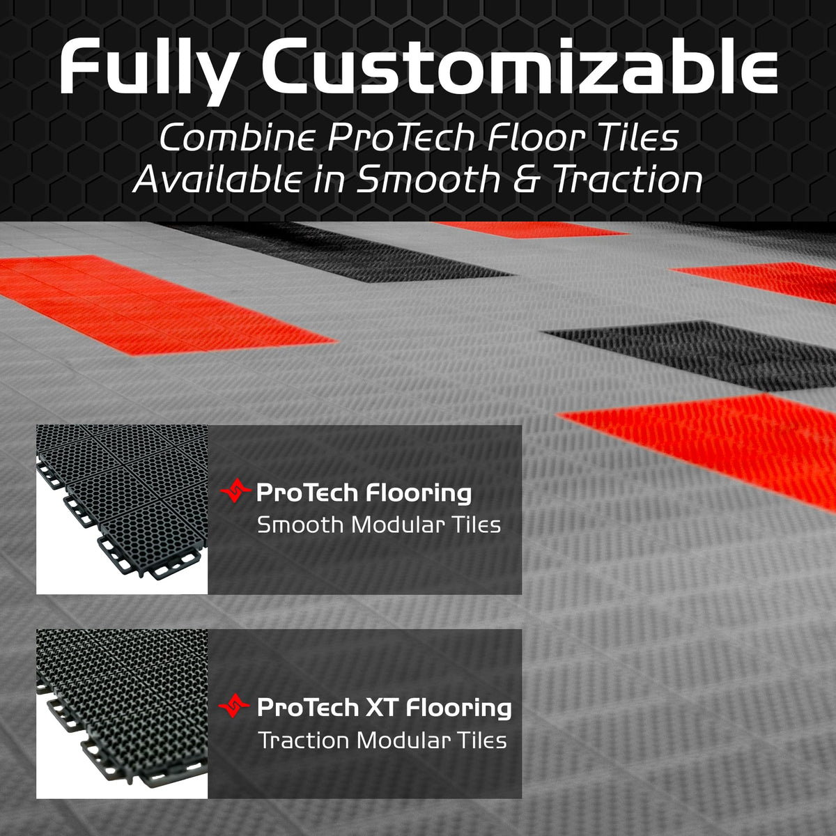 Caliber ProTech Garage Flooring Tiles, 9” x 18” Interlocking Tiles, Red, 24-Pack