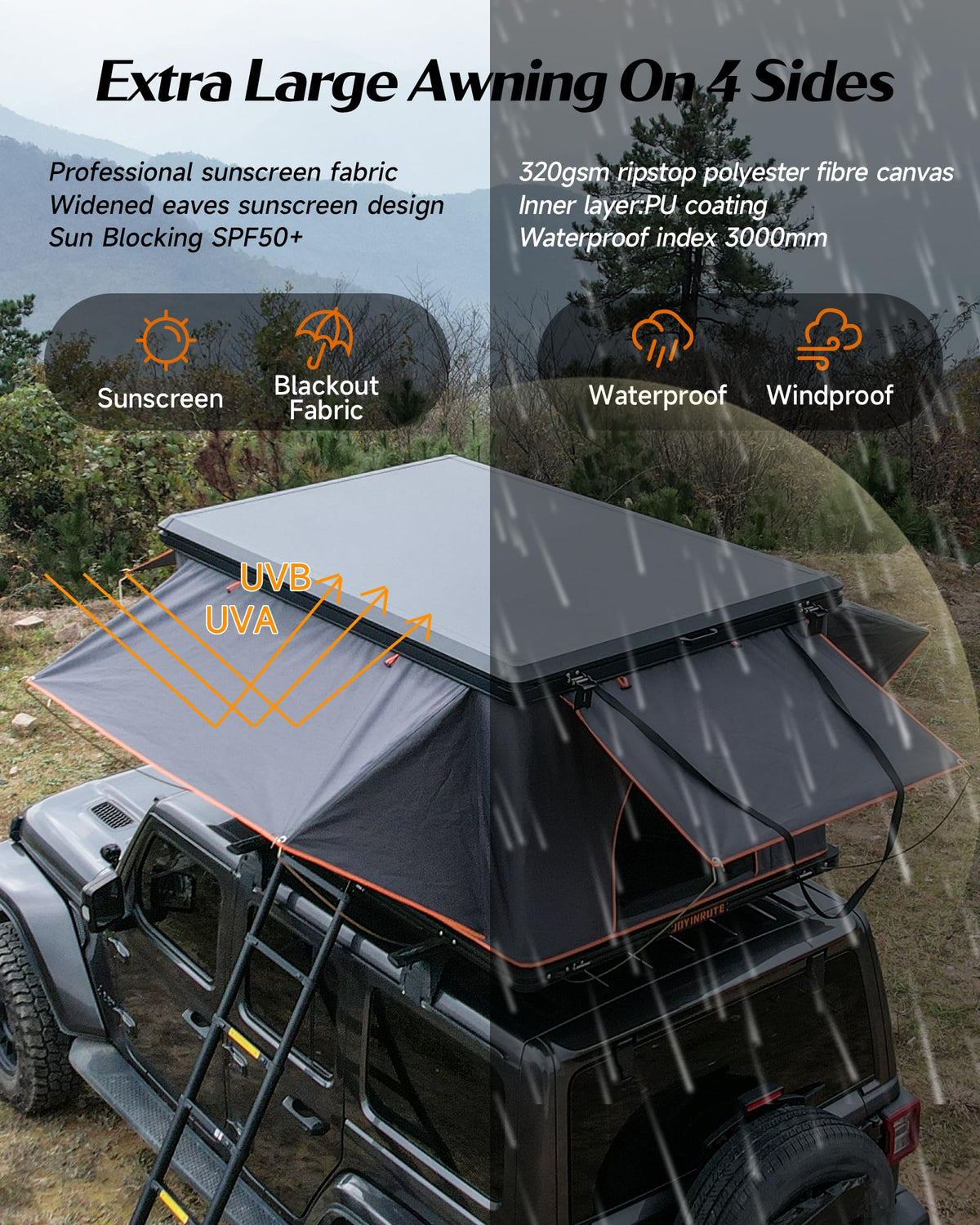 Joyinrute Alumnimun Rooftop Tent Hard Shell with Winter Insulation, Pop Up 2 Person Roof Top Hardshell for Camping Truck Van Suitable for Jeep SUV Car