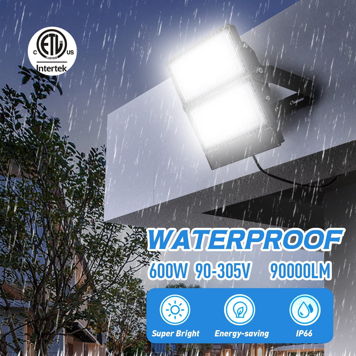 ILLSTAR 600W LED Stadium Lights,90000LM Super Bright LED Flood Light Outdoor for Arena,Backyard, Parking lot etc,100-277V Input, ETL Certification IP66 Waterproof.