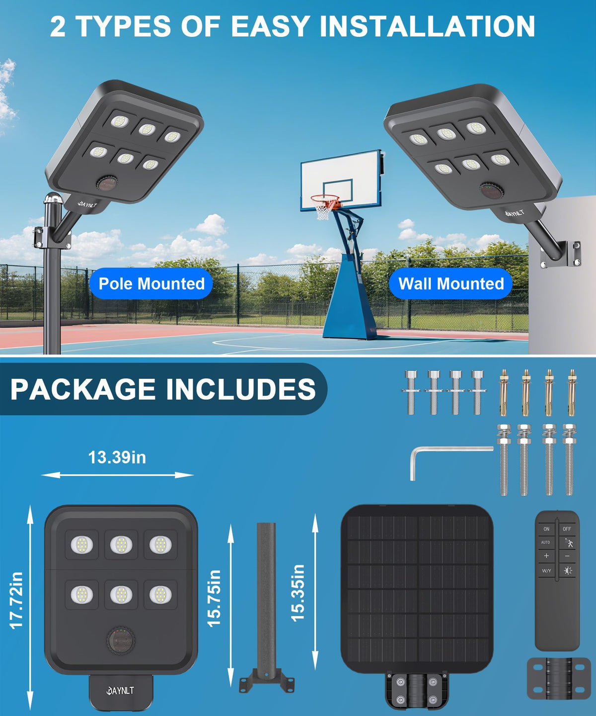 JAYNLT X-8000W Solar Street Lights Outdoor, Ultra-Large 6500K Commercial Parking Lot Lights Dusk to Dawn,IP67 Waterproof Solar Power Flood Security Light for Driveway,Yard