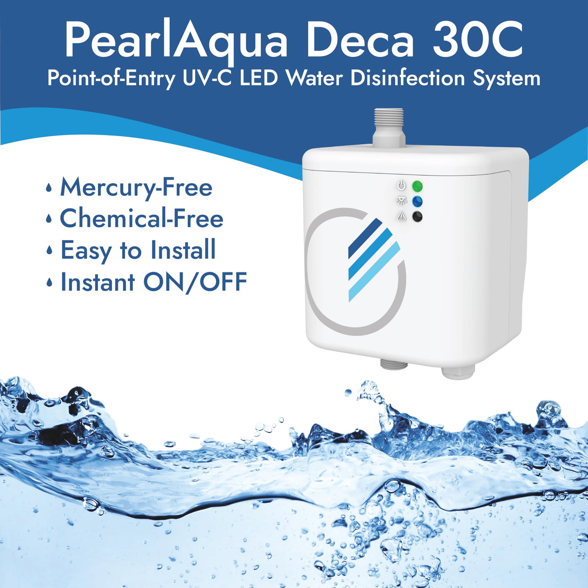 AquiSense PearlAqua Deca 30C UV-C LED Water Disinfection System (Max Flow 5 gallons per Minute)