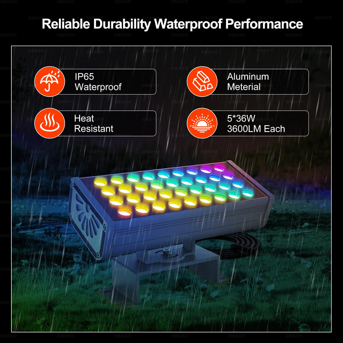 Jabbatek Party Lights Outdoor Smart Flood Light, 180W RGBCW Color Changing LED, 2700–6500K Tunable White, WiFi App & Voice Control, 50 Scenes, 1–100% Dimmable, IP65 Linkable Wall Washer Lights