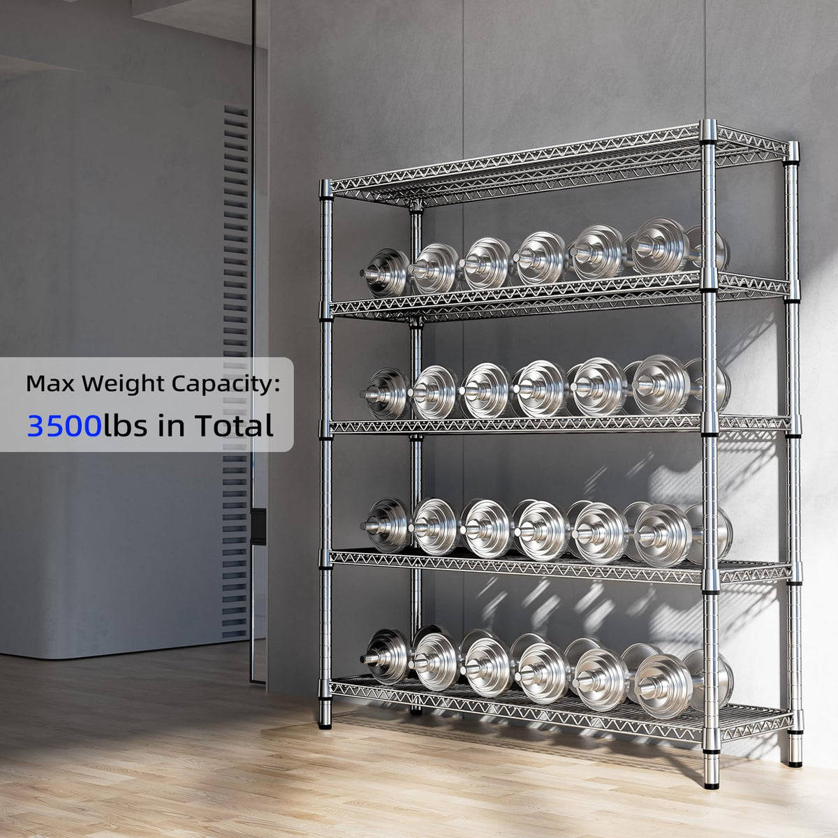 M MZG 3500LBS 59" W 5 Tier Storage Shelves Rack Metal Wire Shelving Unit, Storage Standing Shelf Organizer for Laundry Bathroom Kitchen Pantry Closet Garage, Chrome 17.7" D x 59.1" W x 70.4" H