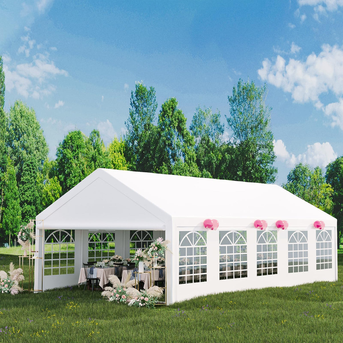 GarveeLife 16x32 ft Outdoor Party Tent Canopy for Weddings & Events - Pavilion with Removable Sidewalls, Waterproof Fabric, Easy Setup, and 3 Storage Bags, White.