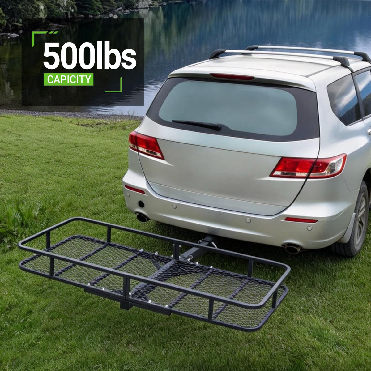 Hitch Rack Cargo Carrier for Car - Metal Luggage Storage Basket for Truck RV ATV Vehicle - Tow Hitch Mount Racks Rear Carriers with 2 in Receiver - 60x24X6 Utility Folding Trailer Travel Platform