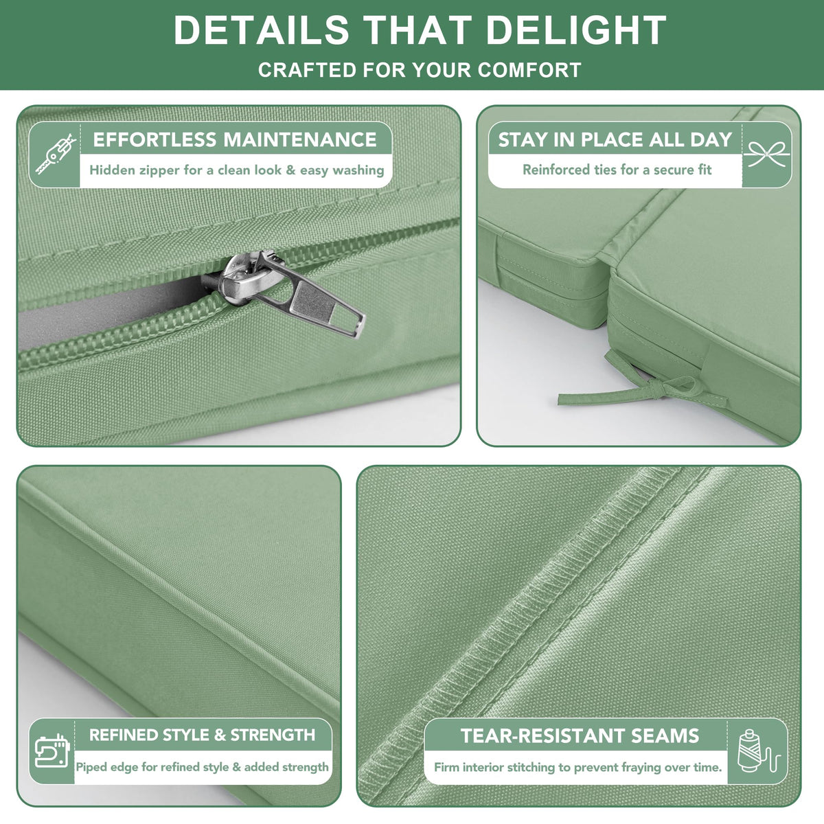 Summsun Chaise Lounge Cushions Outdoor Set of 4 - Waterproof and Fade Resistant Sun Lounger Replacement Cushions - Patio Lounger Pads with Removable Cover for Pool, Deck, 80 x 26 x 3 Inch, Sage Green