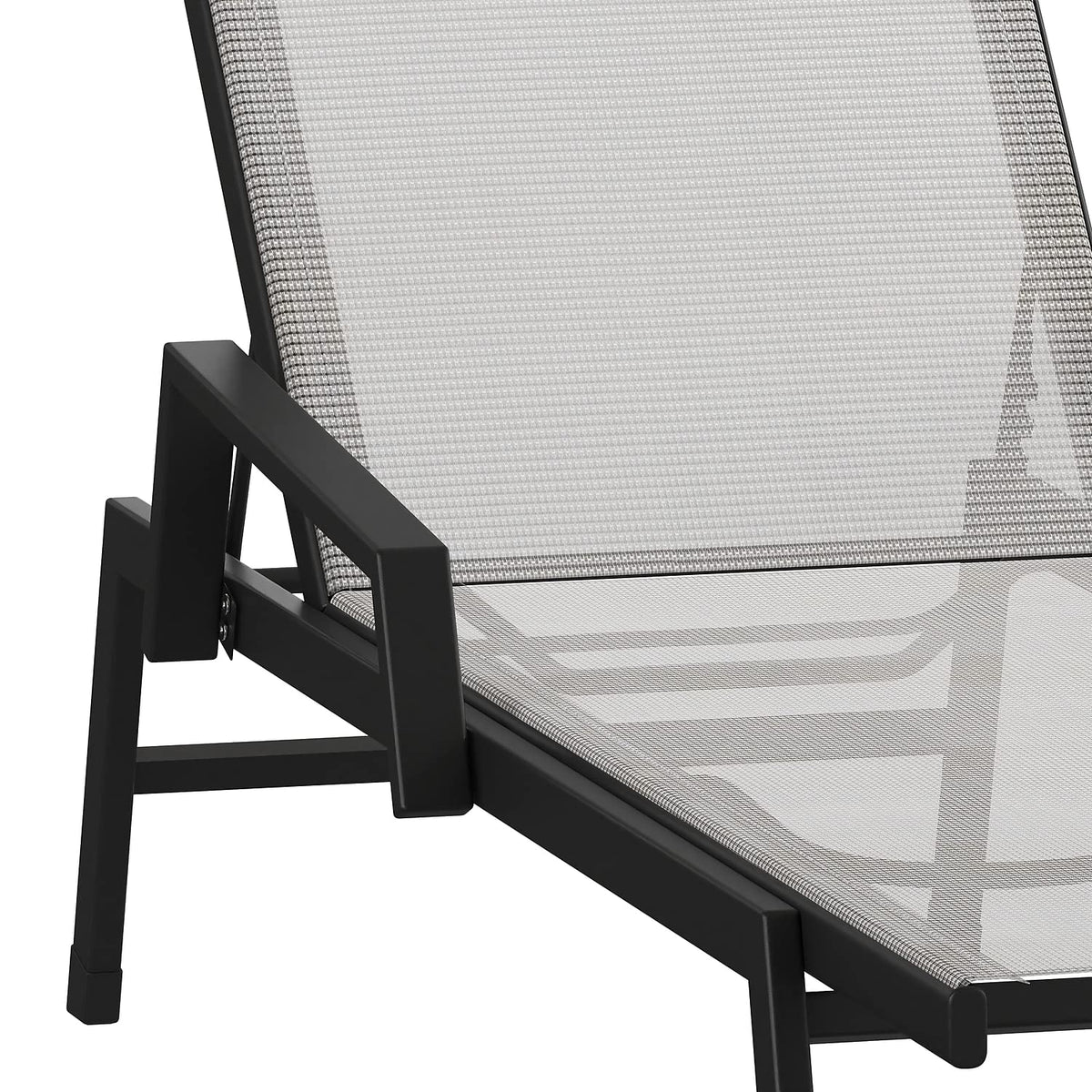 Flash Furniture Brazos Set of 2 Adjustable Chaise Lounge Chairs with Arms, All-Weather Outdoor Five-Position Recliners, Black/Gray