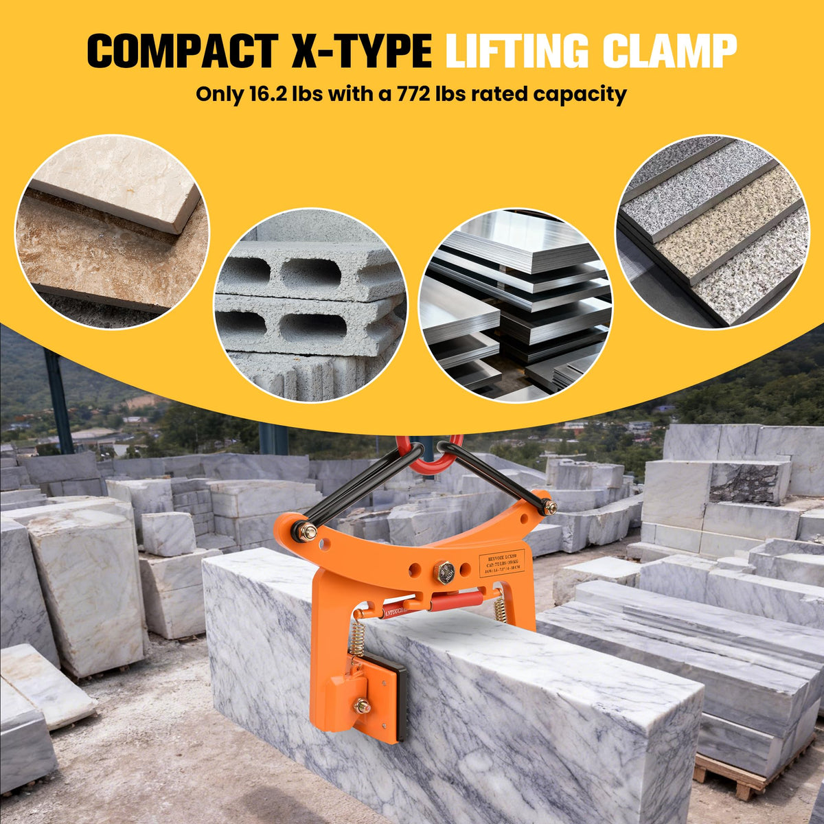 HEYVOZE 772 lbs Granite Slab Lifting Clamp, 1.6-7.1 in Opening X-Type Stone Lifting Clamp, Lightweight yet Sturdy Design for Granite, Marble, and Concrete Handling