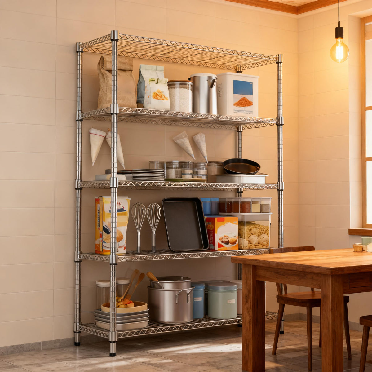 M MZG 1750LBS 47.2" W 5 Tiers Shelf Steel Storage Shelves Metal Shelving Unit Steel Organizer Wire Rack for Home,Kitchen,Office,Garage Chrome 17.7" D x 47.2" W x 72.4" H