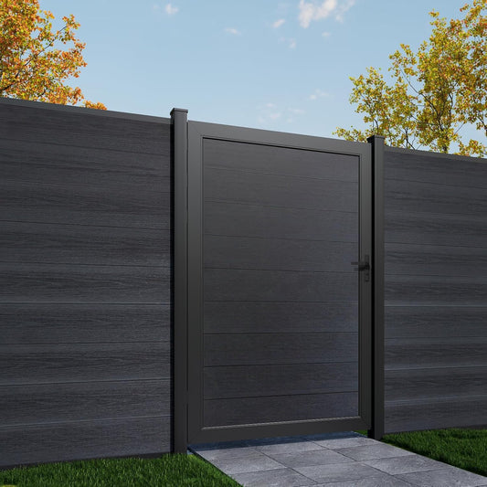 Treslam Wood Plastic Privacy Fence Gate 6ft(H) x 3ft(W), Metal Frame with Knob Kits, Durable Composite Outdoor Gate,Black