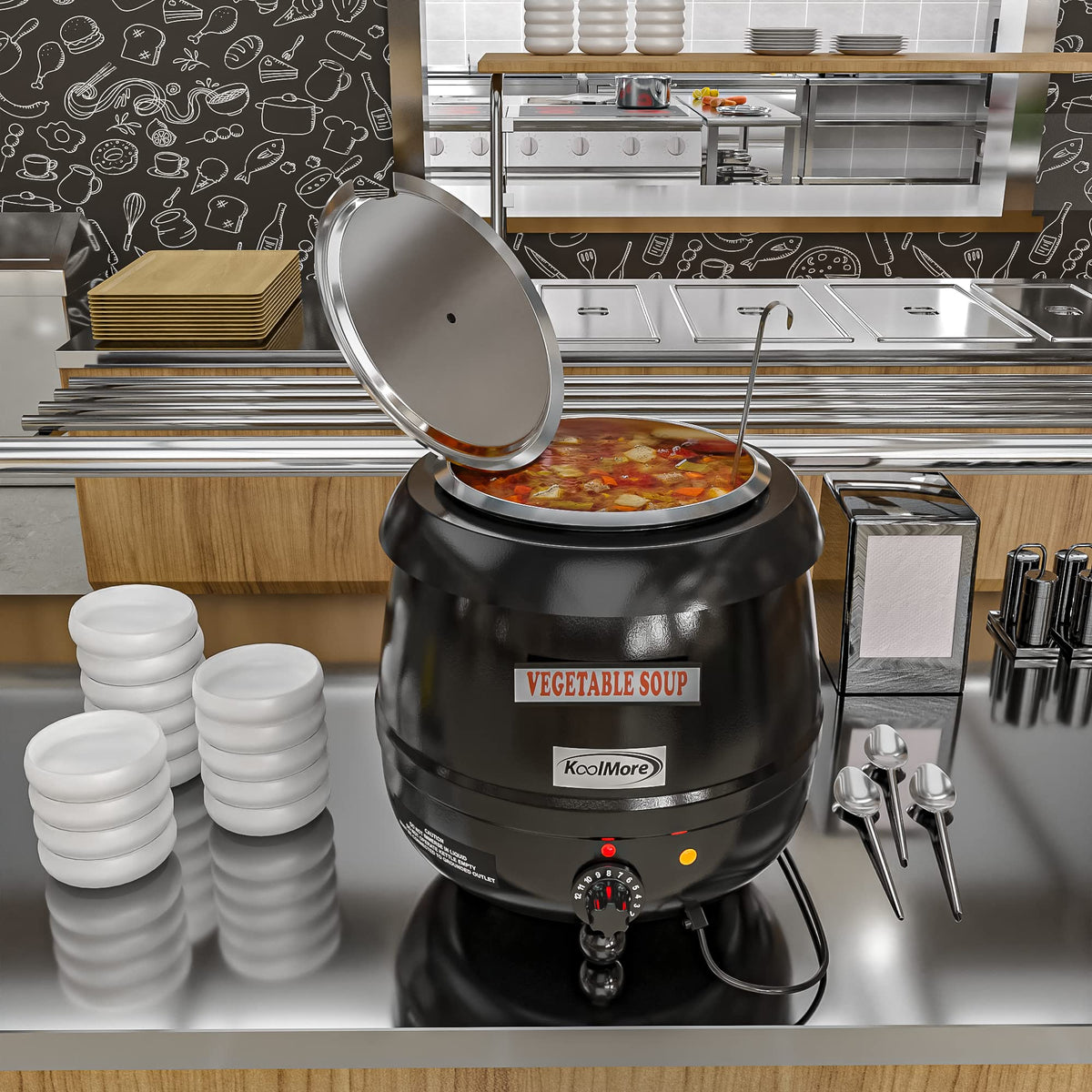 KoolMore Commercial Soup Kettle Warmer with Hinged Lid and Removable Pot Insert for Buffet, Restaurant, Party, Event, and Catering, Large 2.5 Gallon, Electric [Black] (SK-BK-3G)