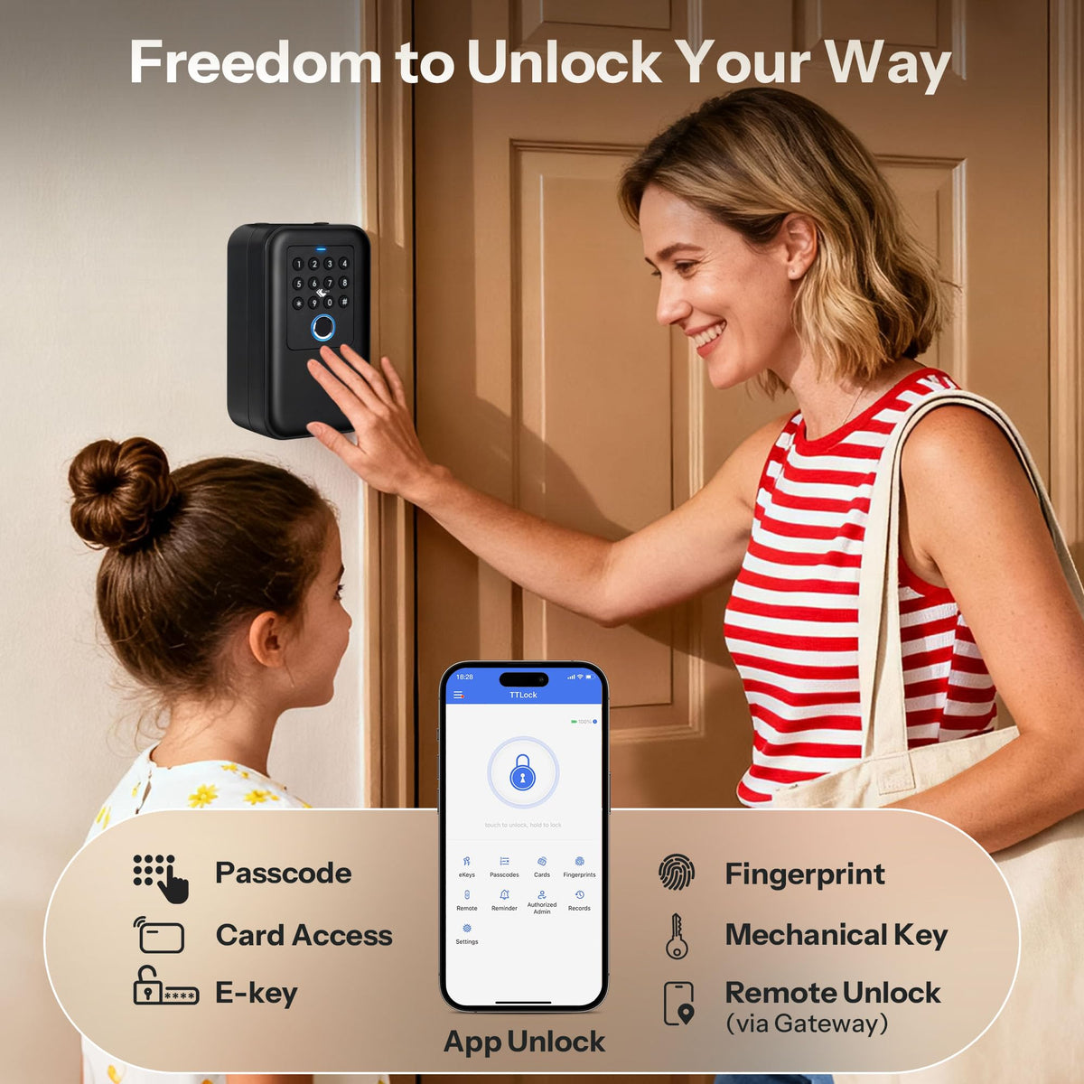 Moquin Smart Bluetooth Key Lock Box Outdoor IP65 Waterproof Fingerprint Lock Box Works with Tuya App, Key Safe with Silicone Keypad, Large Storage for Home, Airbnb & Realtors