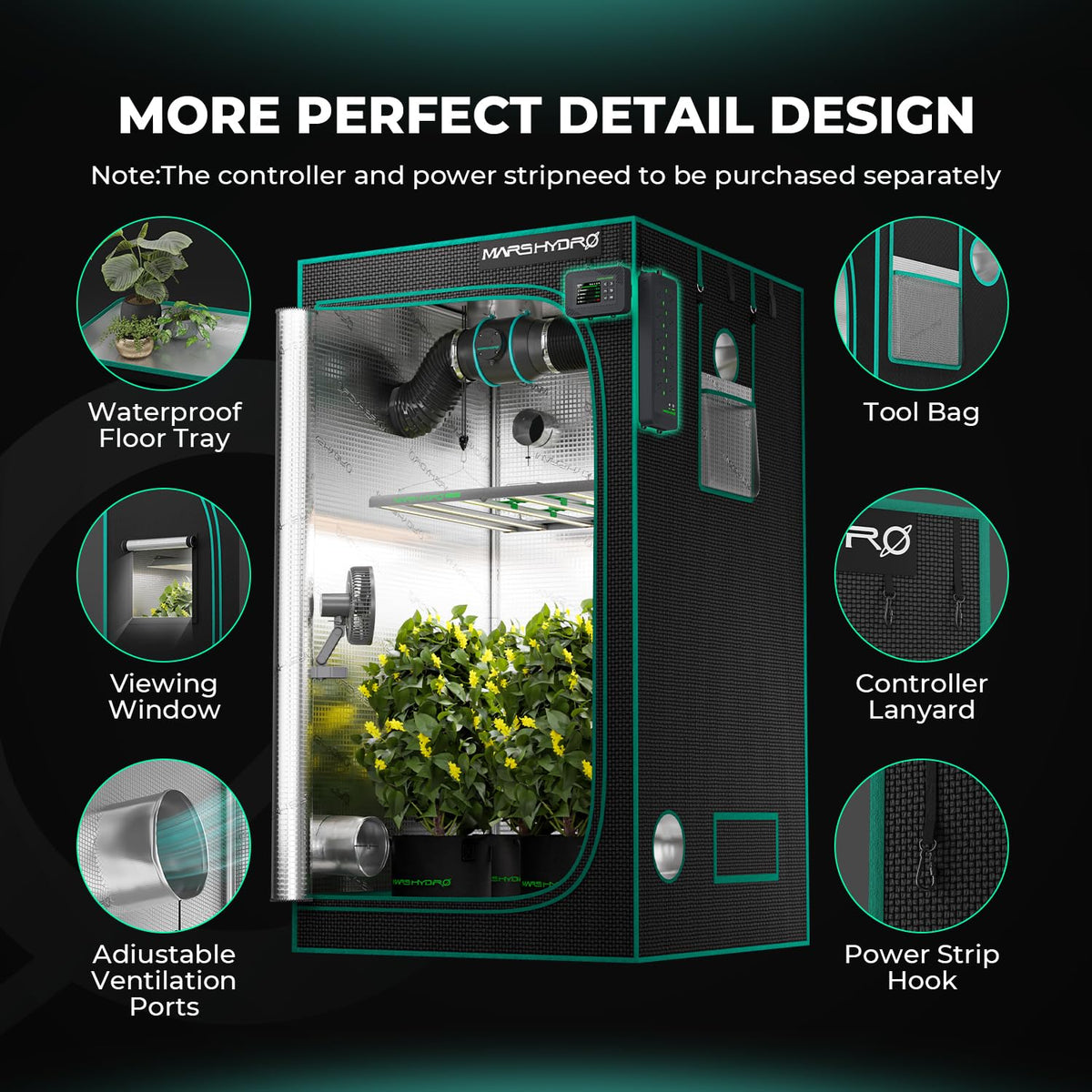 MARS HYDRO 5x2.6 Advanced Grow Tent, 60"x32"x80" High Reflective Mylar 1680D for Hydroponics Indoor Plant Growing, with Observation Window,Floor Tray and Smooth Zipper for TSL2000/SP3000