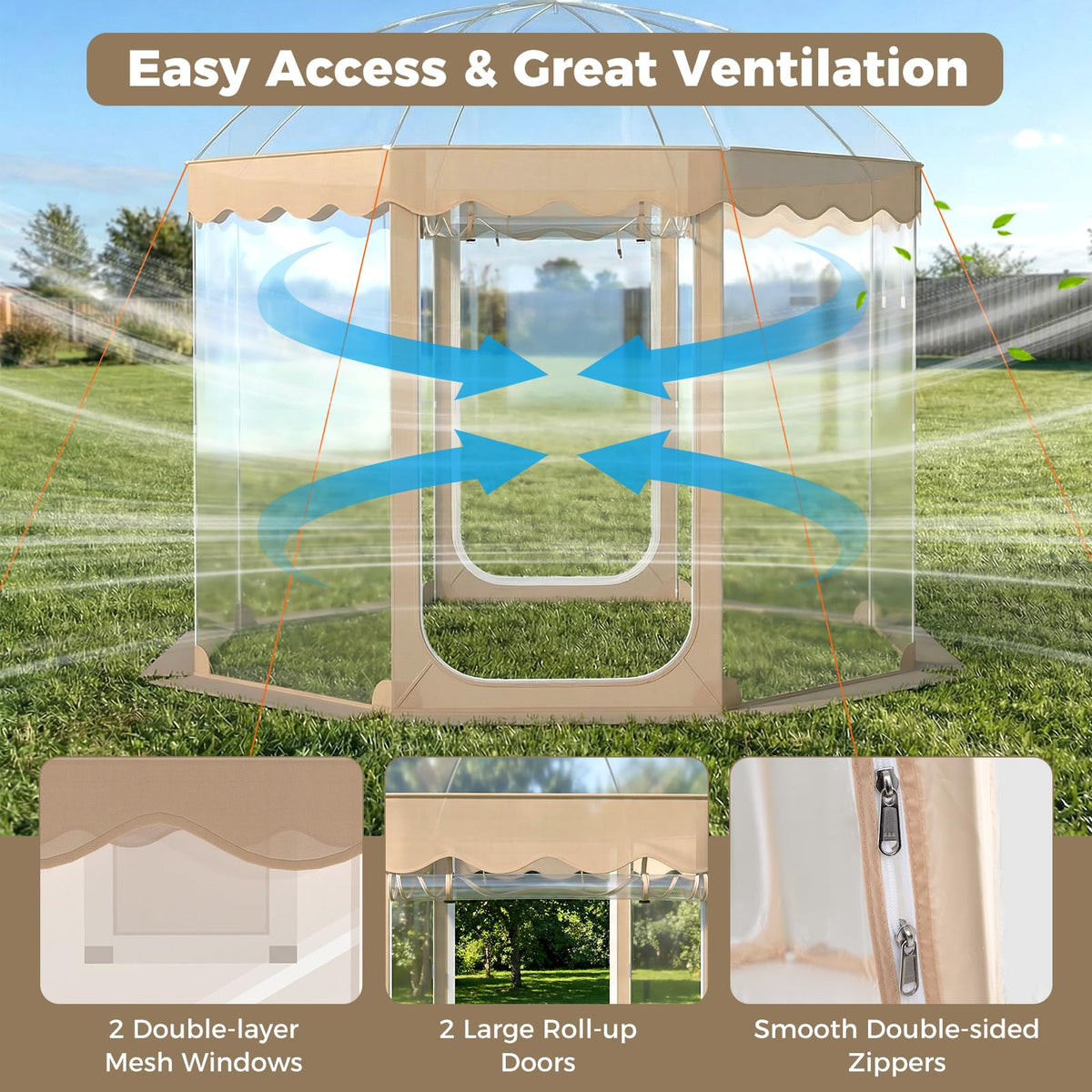 Tangkula Pop Up Bubble Tent, 10x10 Ft Oversize Weatherproof Clear Outdoor Dome Tent for 8-10 People with 2 Roll-Up Doors, Stakes, Wind Ropes, Sandbags, Carrying Bag for Winter Cold Protection