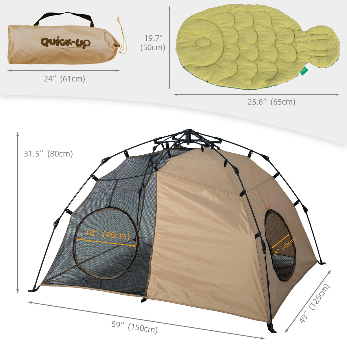 Pop-Up Cat Tent with Pet Bed and 2 Tunnels - Dual Room Kitty Hideaway for Playing & Napping, Scratch-Resistant Mesh, Detachable DIY Interactive Cat Play Set, Portable Indoor Outdoor Cat Cave