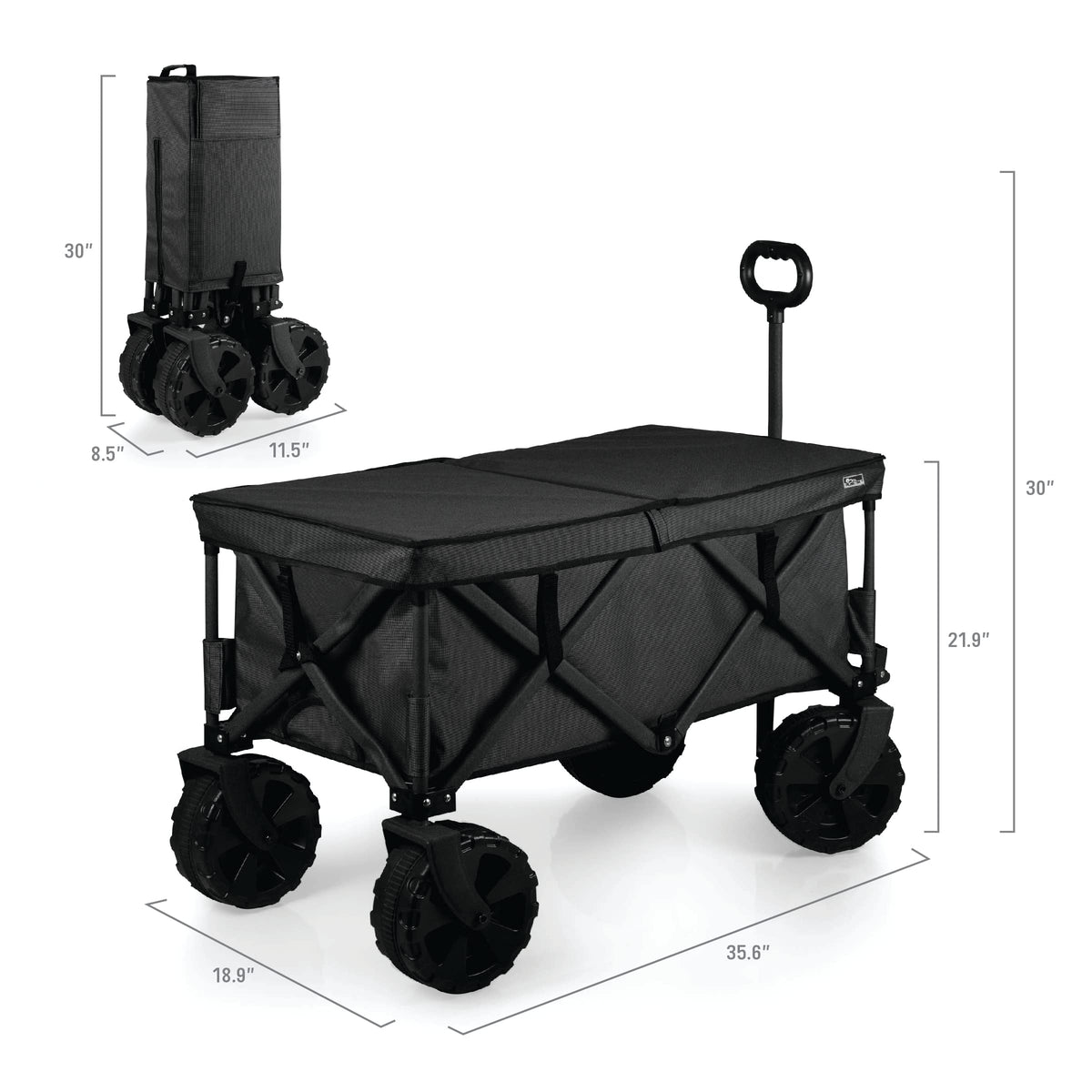 PICNIC TIME NFL Washington Commanders Adventure Wagon Elite All-Terrain Folding Beach Wagon with Big Wheels Plus Table Top Lid & Soft Cooler Liner, Collapsible Utility Wagon, (Dark Gray)