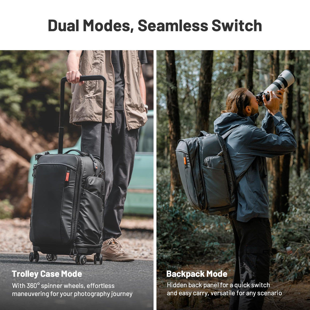 PGYTECH 2-in-1 Roller Camera Backpack, DSLR/SLR/Mirrorless Bag for Travel Photographers, Rolling Luggage with Tripod & Removable Modular & Rain Cover, Compatible with Canon, Nikon, Sony