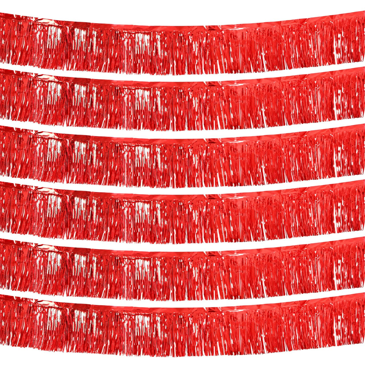 Red Foil Fringe Garland 10FT 6packs, Metallic Foil Tinsel Fringe Banners for Parade Float Decorations Wedding, Birthday Party Graduation (six Red)