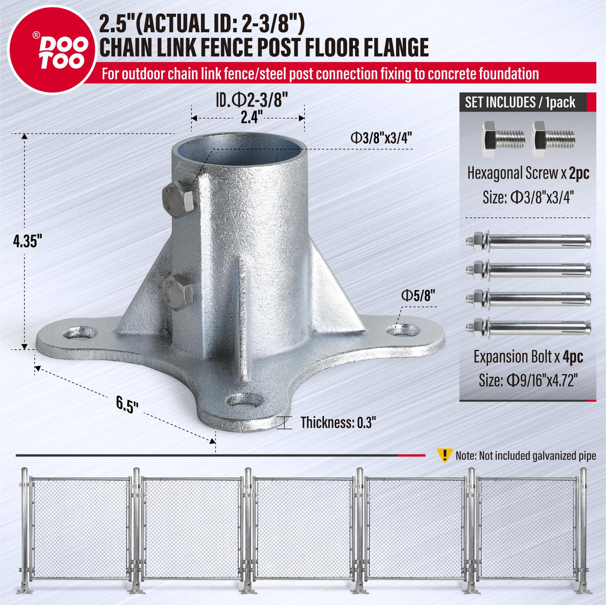 DooToo Chain Link Fence Post Flange - 2 1/2" Heavy Duty Round Post Base Bracket (8-Pack) Fits 2-3/8" Outer Diameter Fence/Mailbox/Flag Posts - Floor Mount Flange Kit