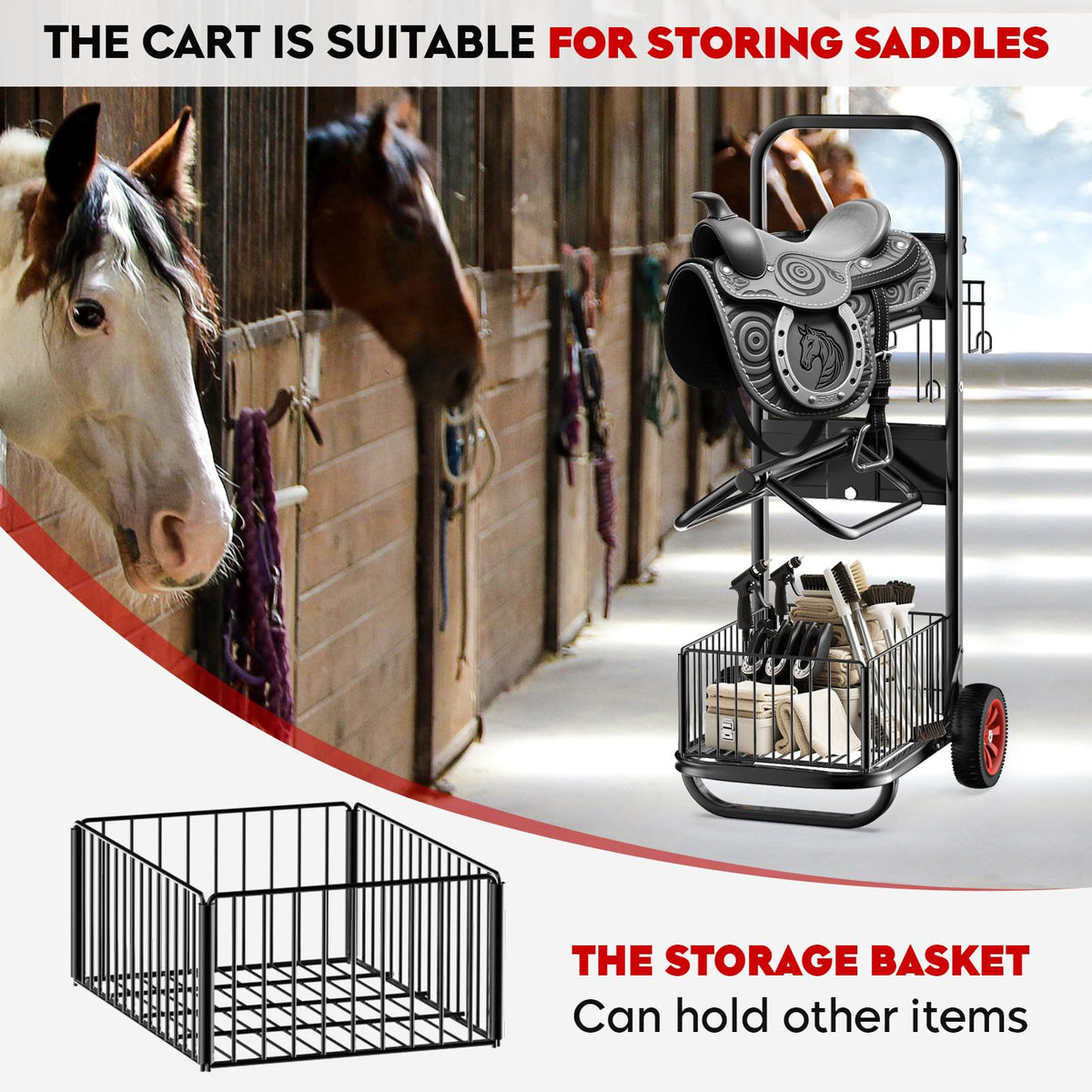 Rolling Saddle Rack Cart with Wheel, Horse Saddle Rack Dolly, Heavy Duty Horse Equipment Cart for Storage, Moving, Organizing, and Transporting Supplies