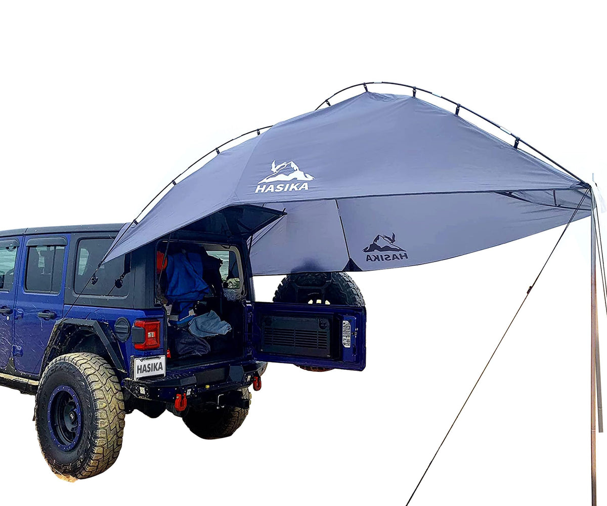 Versatility Camping Tent for Truck Bed,SUV RVing, Van,Trailer and Overlanding Portable Teardrop Awning Canopy Tear Resistant Tarp with 2 Sandbag