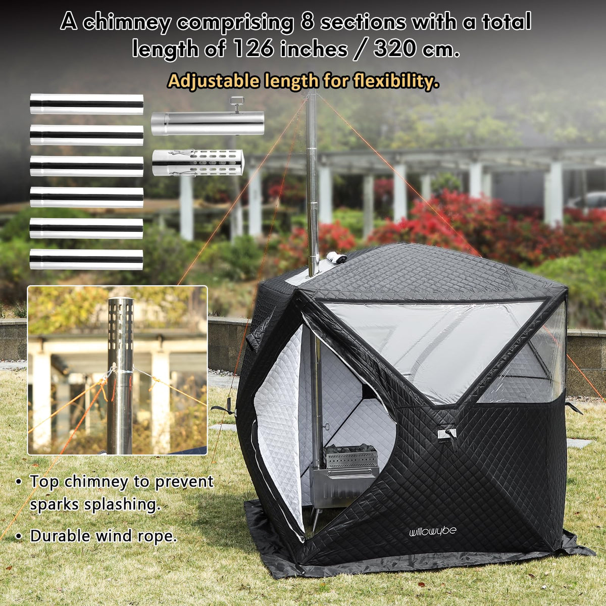WillowyBe Outdoor Sauna Hot Tent Stove, Rocket Stove Heater, Portable Camping Wood Stove for Dry Sauna, Cooking for Husband and Friends