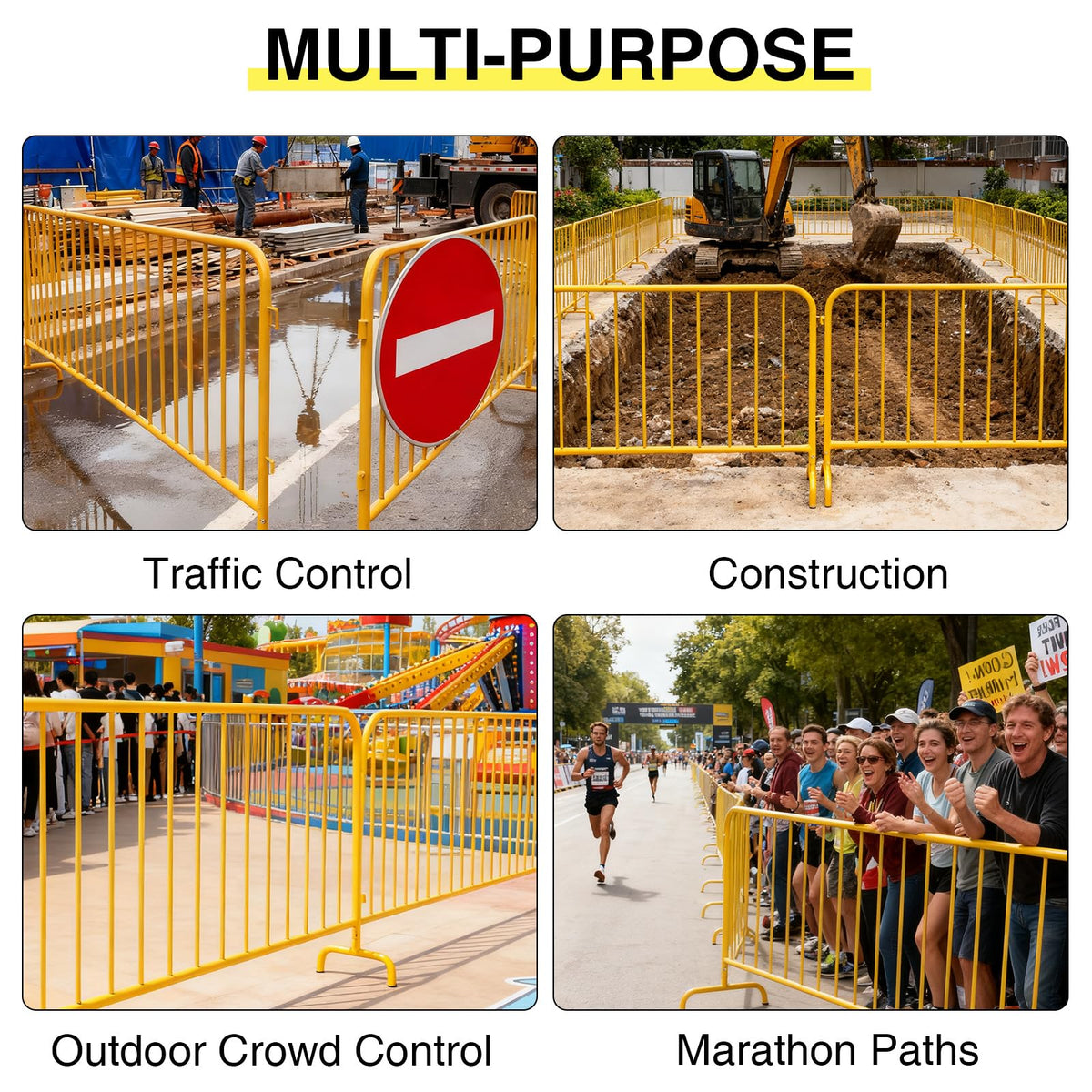 7.5FT Heavy Duty Galvanized Steel Interlinked Safety Barricade – Removable Feet, Portable, Weather Resistant Barrier for Crowd Control, Events, Construction, Facility Security