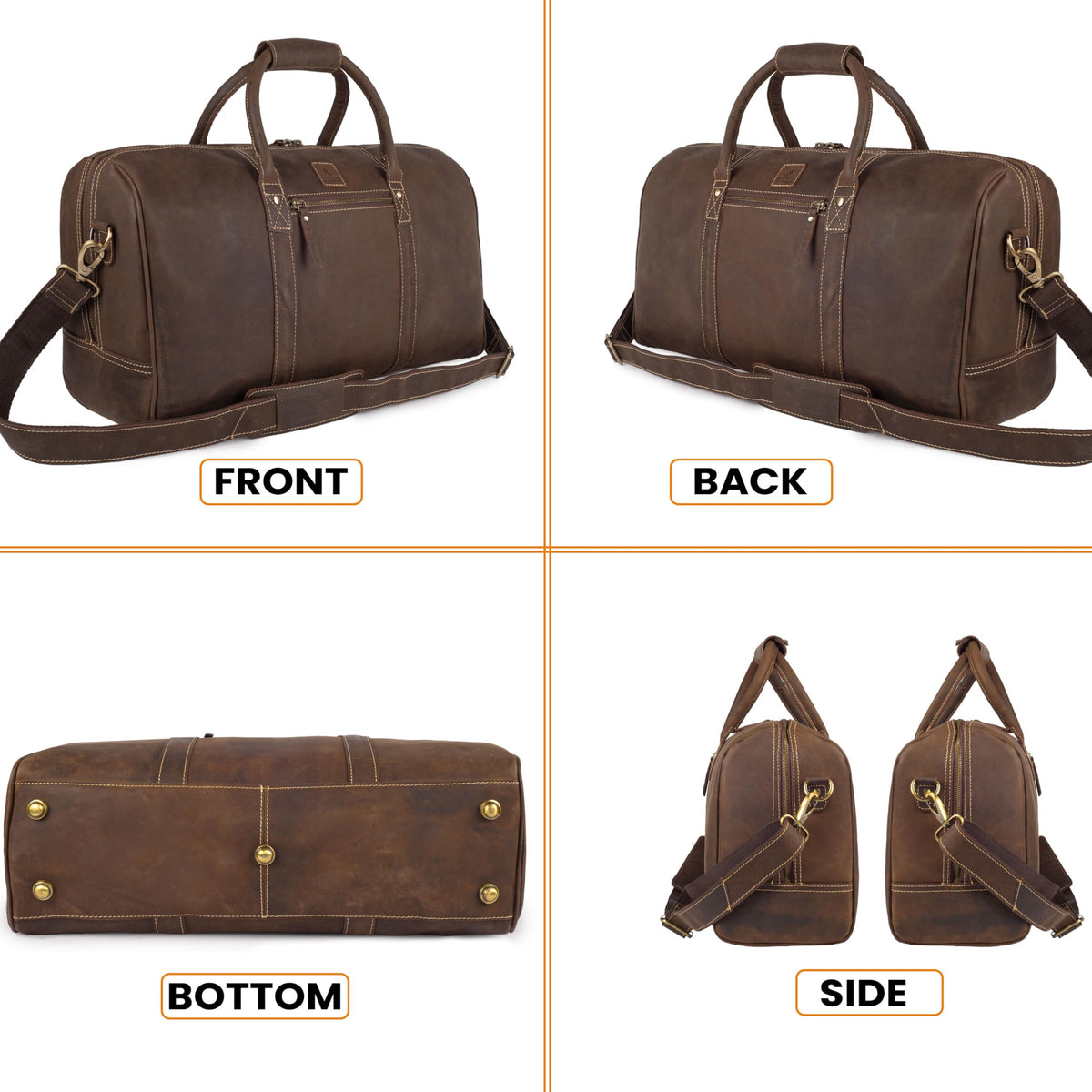 Genuine Leather Duffle Bag for Men & Women – Stylish Travel Weekender Bag with Shoulder Strap – Overnight, Gym, or Carry-On Luggage Bag – Vintage Brown