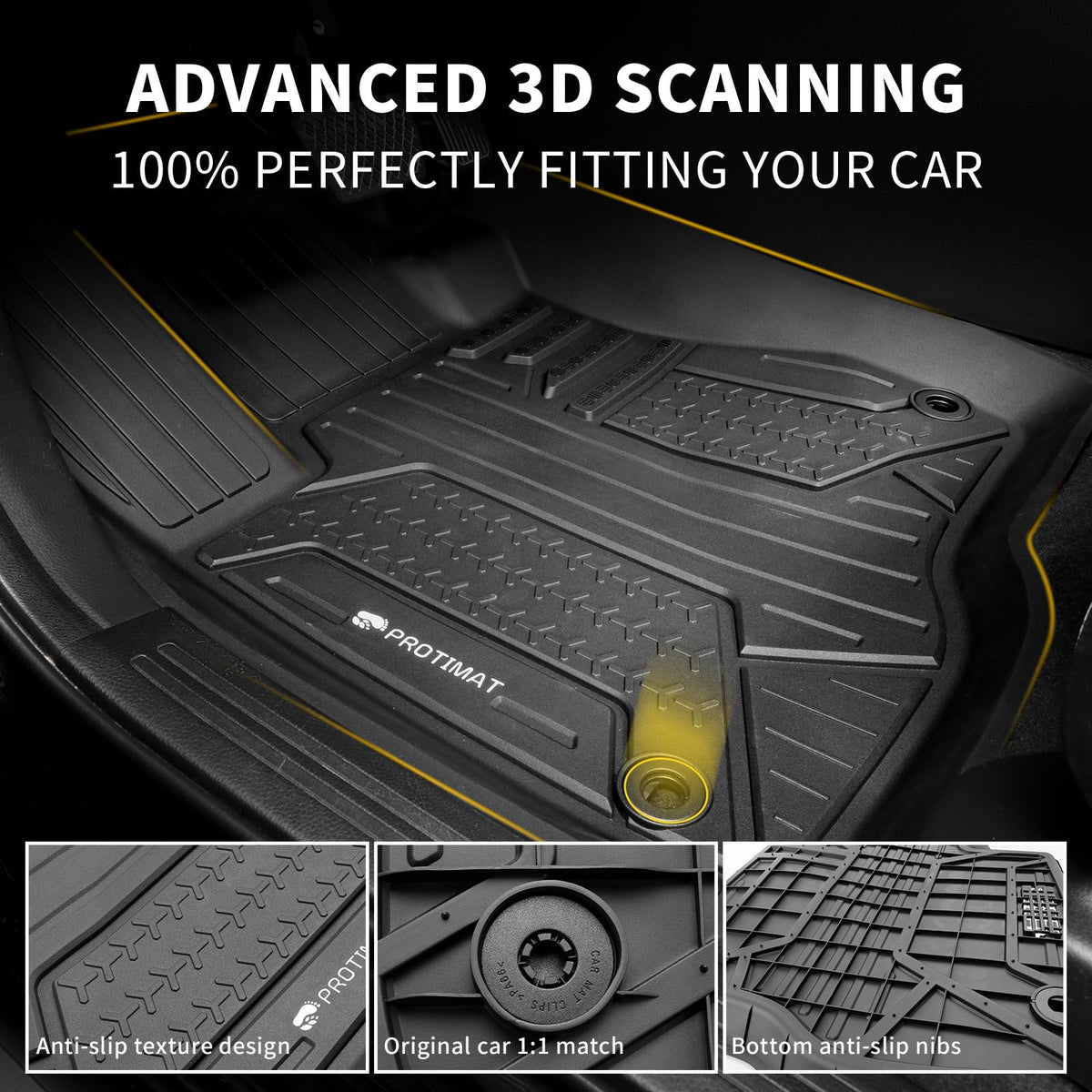 Protimat Floor Mat Custom Fit 2017-2024 2025 Ford F-250 SuperCrew Cab, All Weather TPE Floor Mats for Ford F250 1st & 2nd Row Full Set Cargo Liner (Black)