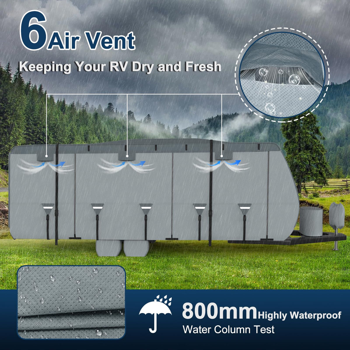 Mofeez Travel Trailer RV Cover, Extra-Thick Upgraded 7 Layers for Camper Cover 24'-27' Windproof Waterproof Rip-Stop RV Covers with 2Pcs Extra Straps & 4 Tire Covers